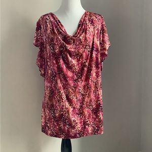 Water drop print stretch flutter sleeve top, size XL, NWT